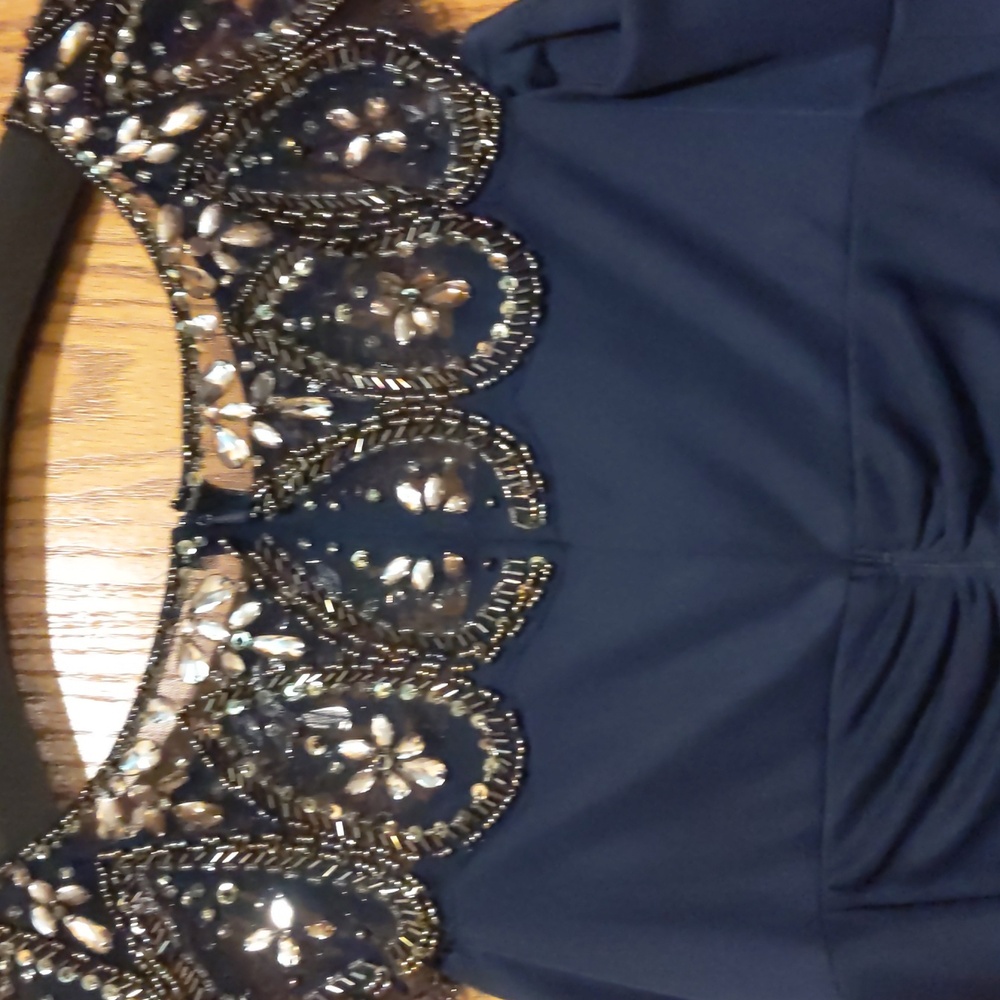 Xscape, navy blue embellished chiffon sheath dress FREE SHIPPING 24 HOURS ONLY!! - Picture 5 of 7